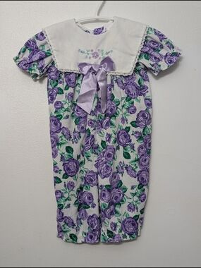 Girls' Purple Floral Vintage Romper with Satin Bow 0-14 Lbs Cottagecore